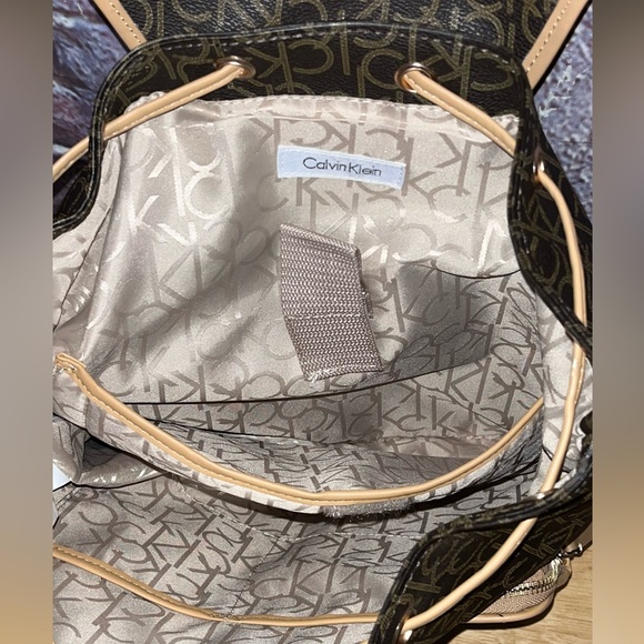 Calvin Klein Logo Monogram Brown Tan Adjustable Backpack Bag - Picture 13 of 14